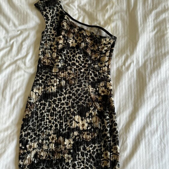 Dark Floral One Shoulder Rushed Mini Cocktail Dress, Worn Once - Picture 3 of 3